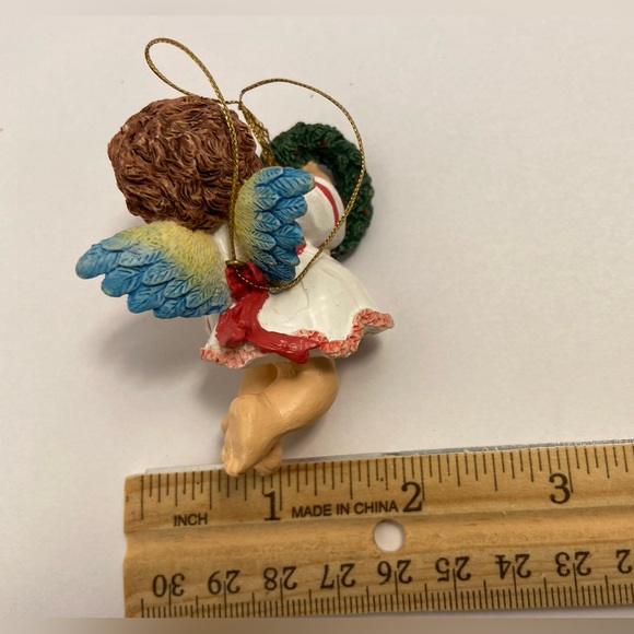 Vintage Cherub Christmas Angel Holiday Ornament wreath rosebud baby angel wings - Picture 7 of 13